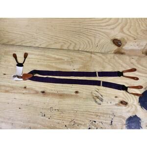 Trafalgar Silk Blue Red Striped Suspenders 1.375" Wide Black Leather Attachments